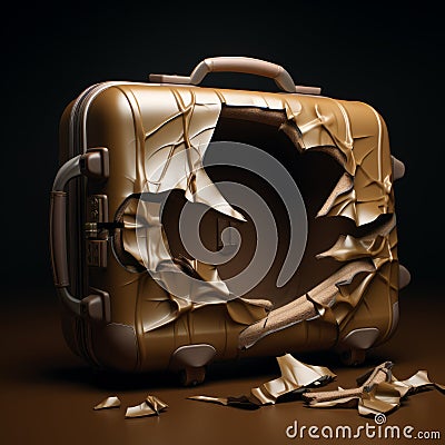 Broken Suitcase: A Photorealistic Depiction Of A Humorous Metallurgical Mishap Stock Photo