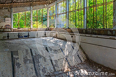 Broken swimming pool in the Pripyat town in the Ukraine Stock Photo