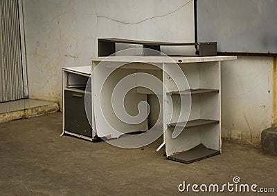 The broken table abandoned outside the building photo taken in Jakarta Indonesia Stock Photo