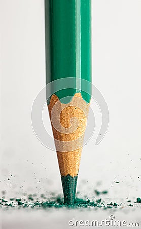 Broken tip of green pencil Stock Photo