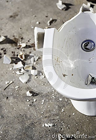 Broken toilet bowl Stock Photo