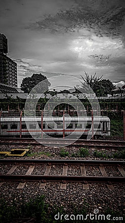 Broken train carriage stored at station Stock Photo