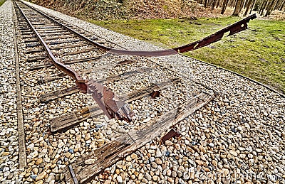 Broken train rails end with no stop Stock Photo