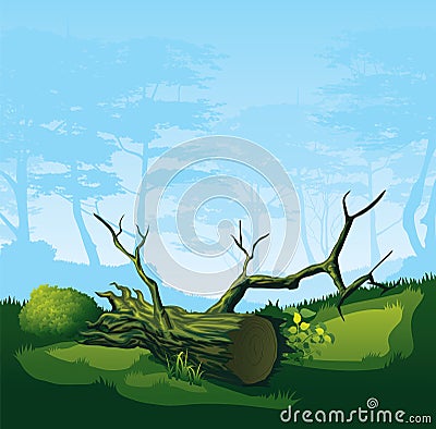 Broken tree with a curved crown Vector Illustration