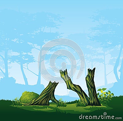 Broken trees with a curved crown Vector Illustration