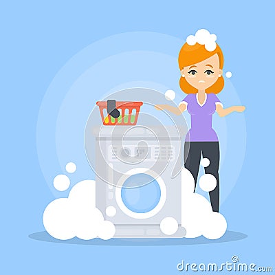 Broken washing machine. Vector Illustration