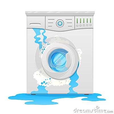 Broken washing machine, household appliance defect flat vector illustration Vector Illustration