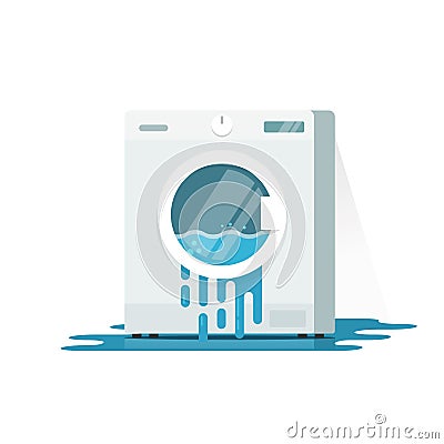 Broken washing machine vector illustration, flat cartoon damaged washer Vector Illustration