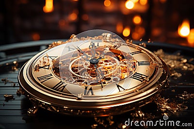 broken watch, time is running out, table background, AI generate Stock Photo