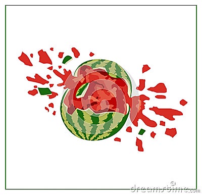 Broken watermelon on white background. Cartoon Illustration