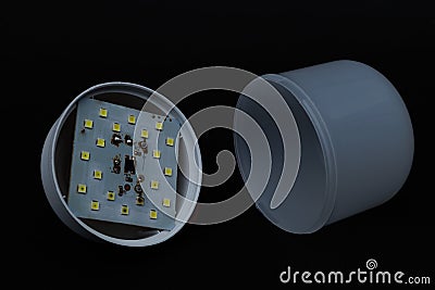 Broken white LED lamp circuits. Brocken LED light components Stock Photo