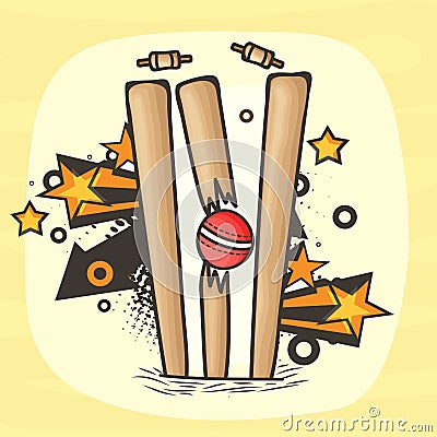Broken Wicket Stumps for Cricket Sports concept. Stock Photo