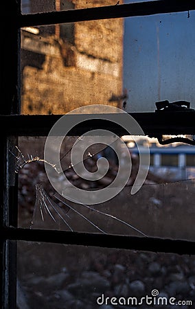 Broken Window - Abandoned Hudepohl Brewery - Cincinnati, Ohio Stock Photo