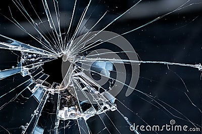 Broken Window Closeup Stock Photo