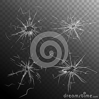 Broken Window Glass Set Vector Illustration