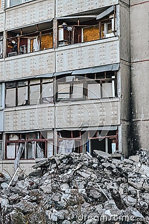 broken windows and collapsed apartments from a russian missile Editorial Stock Photo