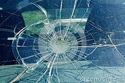 The broken windshield in the car accident Stock Photo