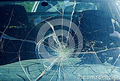The broken windshield in the car accident Stock Photo