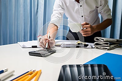 Broker business real estate agent working hard in the office, hi Stock Photo