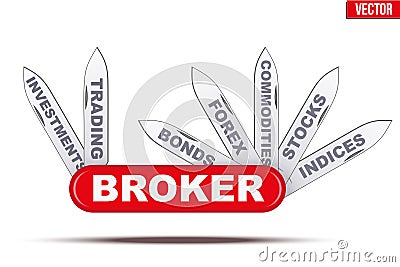 Broker symbol. Penknife with many blades. Vector Illustration