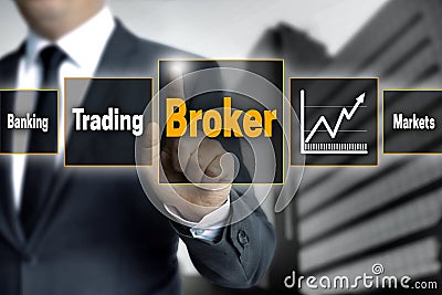 Broker touchscreen is operated by businessman Stock Photo