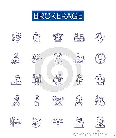 Brokerage line icons signs set. Design collection of Brokerage, Trading, Broker, Firms, Securities, Bonds, Stocks Vector Illustration