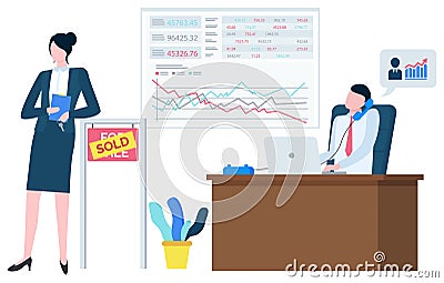 Business Work, Broker Agent, Finance Report Vector Vector Illustration
