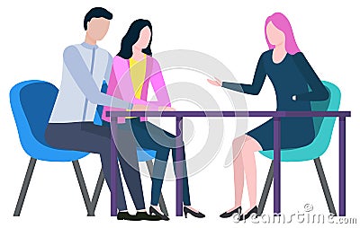 Brokers Collaboration, Worker at Table, Discussing Vector Illustration