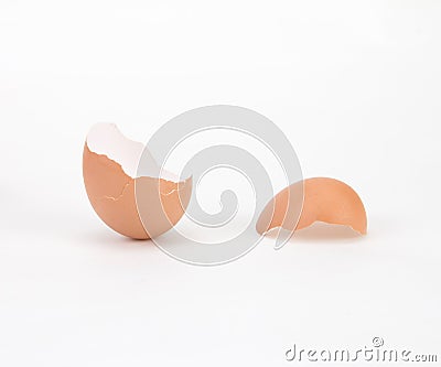 Brokken and cracked egg shell on white background Stock Photo