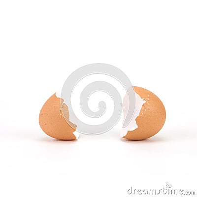 Brokken and cracked egg shell on white background Stock Photo