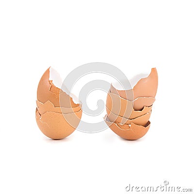 Brokken and cracked egg shell on white background Stock Photo