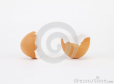 Brokken and cracked egg shell on white background Stock Photo