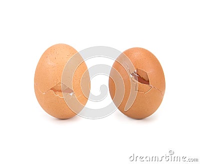 Brokken and cracked egg shell on white background Stock Photo