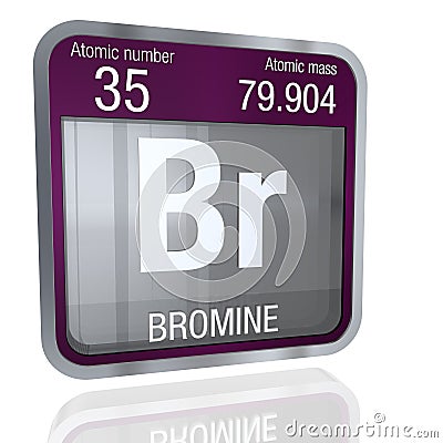 Bromine symbol in square shape with metallic border and transparent background with reflection on the floor. 3D render Stock Photo