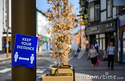 Keep your distance sign in Bromley High Street during the coronavirus pandemic. Editorial Stock Photo
