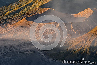 Bromo active volcano crater at sunrise, East Java, Indonesia Stock Photo