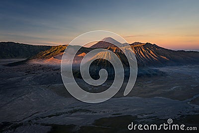 Bromo active volcano mountain landscape at sunrise, East Java, I Stock Photo