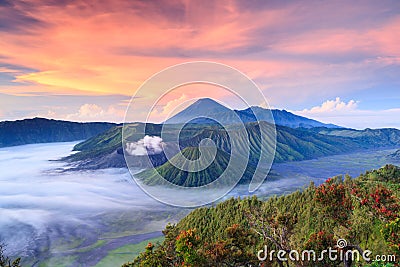 Bromo volcano at sunrise, East Java, , Indonesia Stock Photo