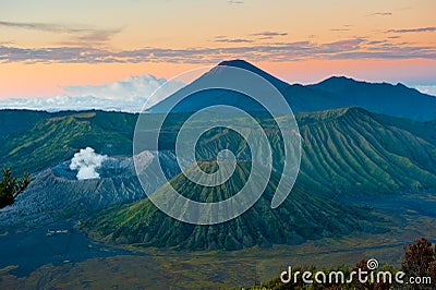 Bromo volcano at sunrise, Java, Indonesia Stock Photo