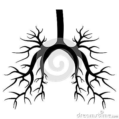 Bronchi of lungs black silhouette isolated on white background. Design element Vector Illustration