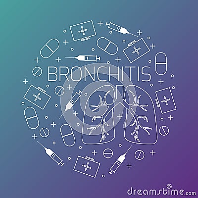 Bronchitis linear icon set Cartoon Illustration