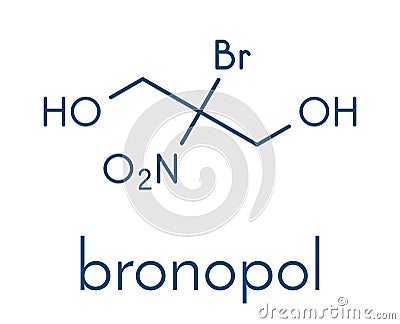 Bronopol preservative molecule. Possibly carcinogenic through nitrosamine formation. Skeletal formula. Vector Illustration