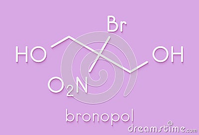 Bronopol preservative molecule. Possibly carcinogenic through nitrosamine formation. Skeletal formula. Stock Photo