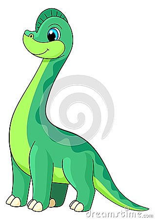 Brontosaurus character. Happy smiling dinosaur. Green dino Vector Illustration