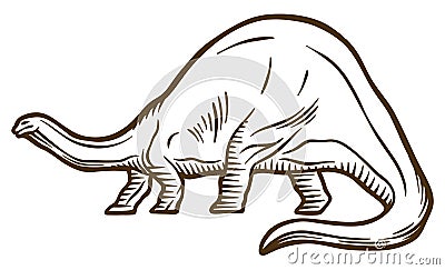 Brontosaurus dinosaur - hand drawn vector illustration - Out line Vector Illustration