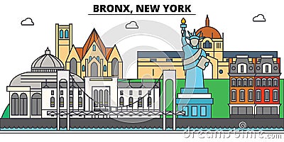 Bronx, New York. City skyline, architecture, buildings, streets, silhouette, landscape, panorama, landmarks, icons Vector Illustration