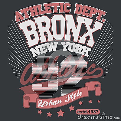 Bronx t-shirt graphics. New York athletic apparel design. Vector Vector Illustration