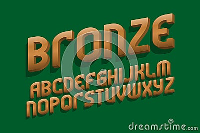 Bronze alphabet. Metallic 3d letters font. Isolated english alphabet Vector Illustration