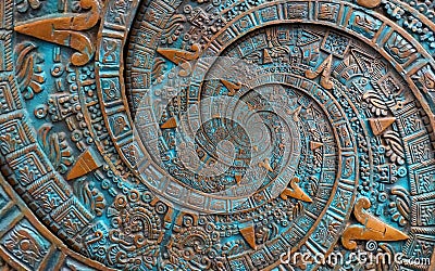 Bronze ancient antique classical spiral aztec ornament pattern decoration design background. Surrealistic abstract texture fractal Stock Photo