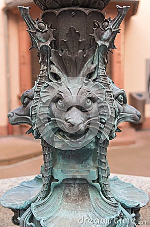 Bronze base of the Herkules fountain in the courtyard of the town hall Roemer, Frankfurt Stock Photo
